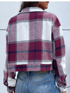 Plaid Button-front Cropped Jacket (30)