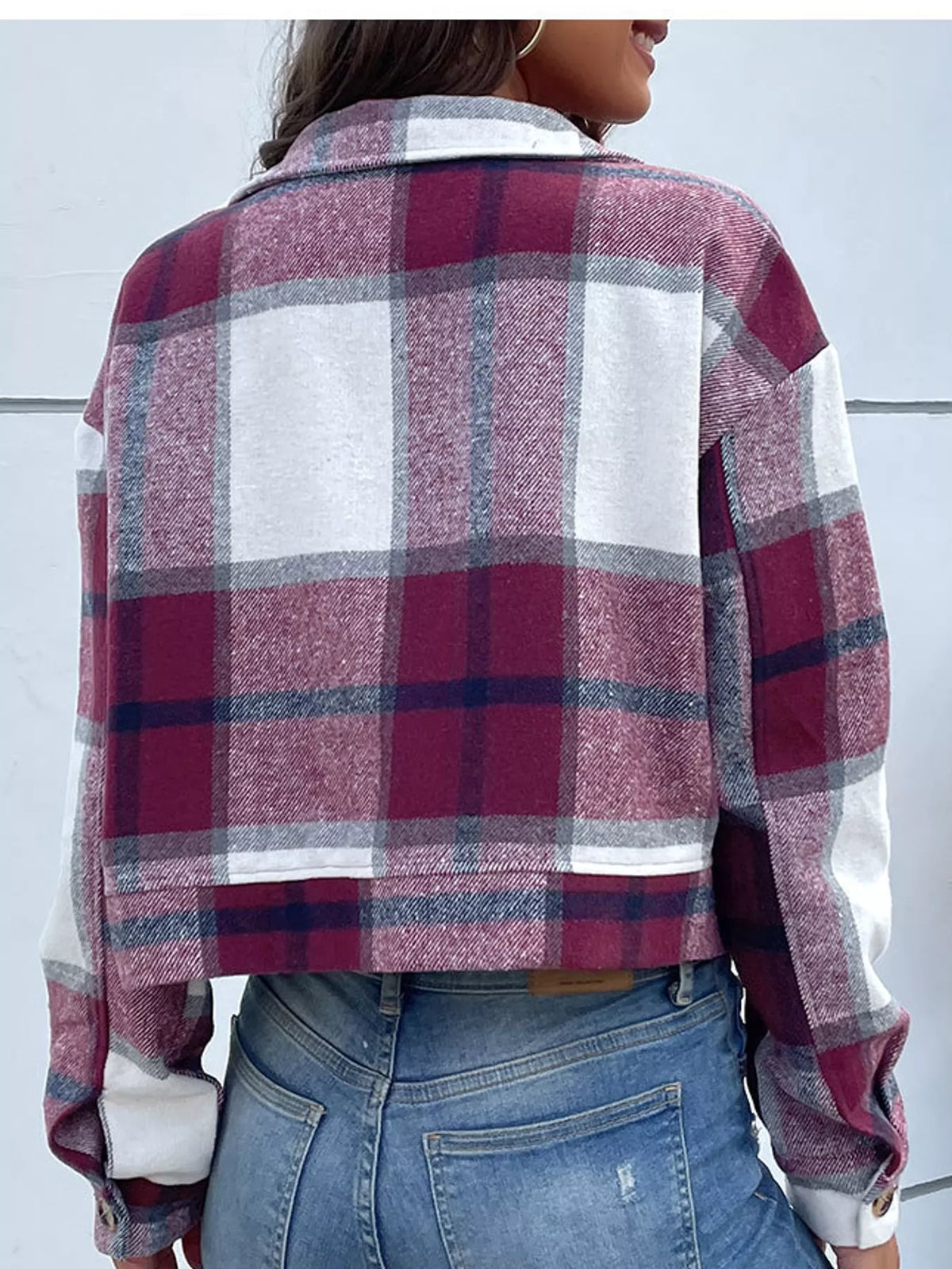Plaid Button-front Cropped Jacket (30)