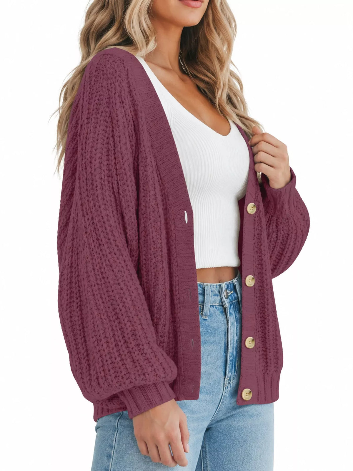 Full Size Chunky Knit Button-down Cardigan Plus (20)
