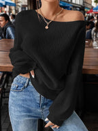 One-shoulder Ribbed Knit Top Relaxed Fit (8)