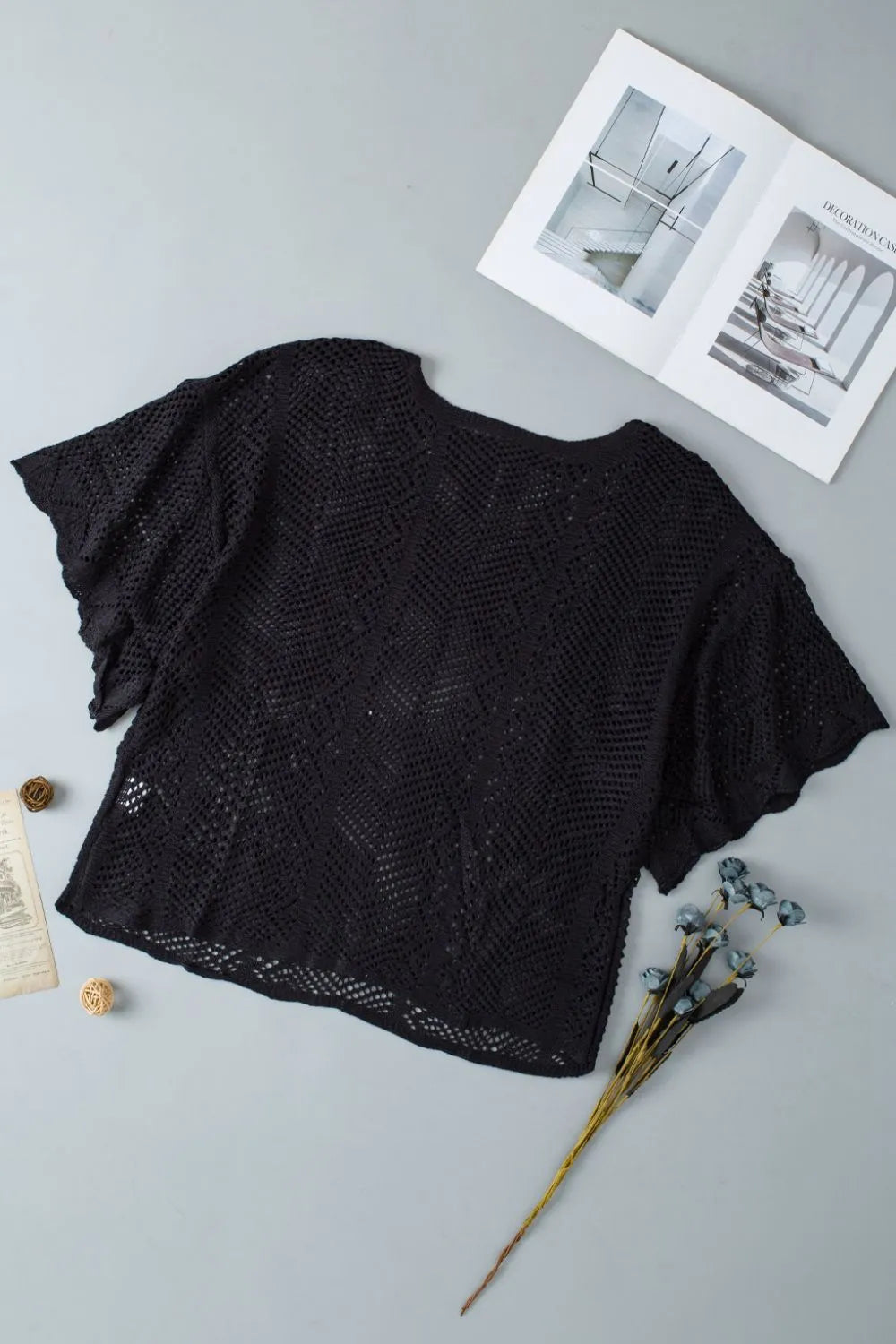 Scallop Edge Half Sleeve Pointelle Knit Top (11)