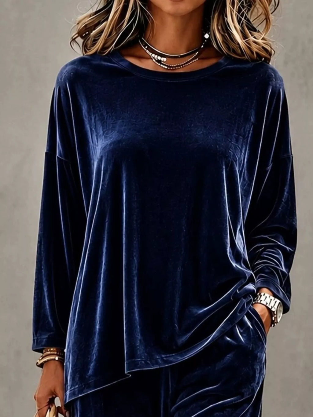 Full Size Velvet Long Sleeve Top Pants Set Plus (11)