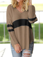 Striped V-neck Long Sleeve Sweater (5)
