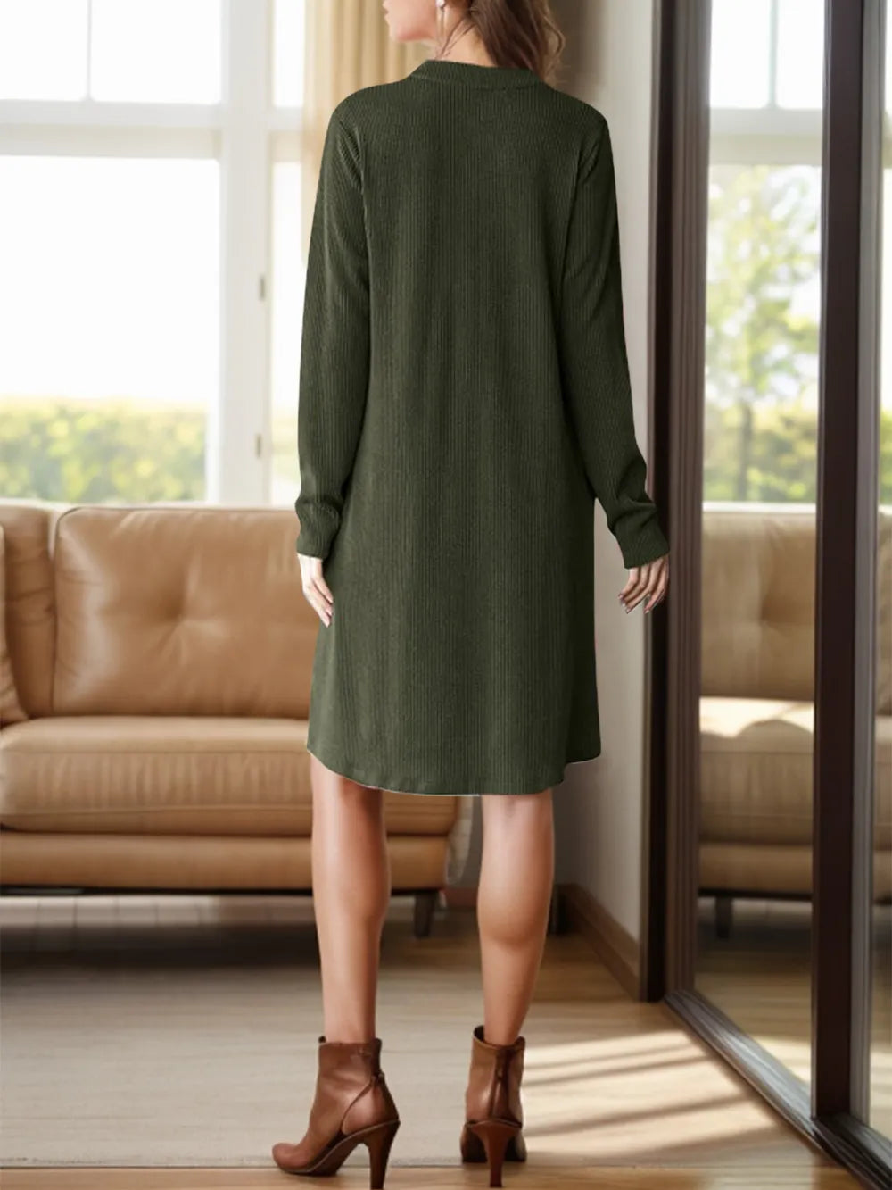 Notched Long Sleeve Mini Dress Pockets (12)