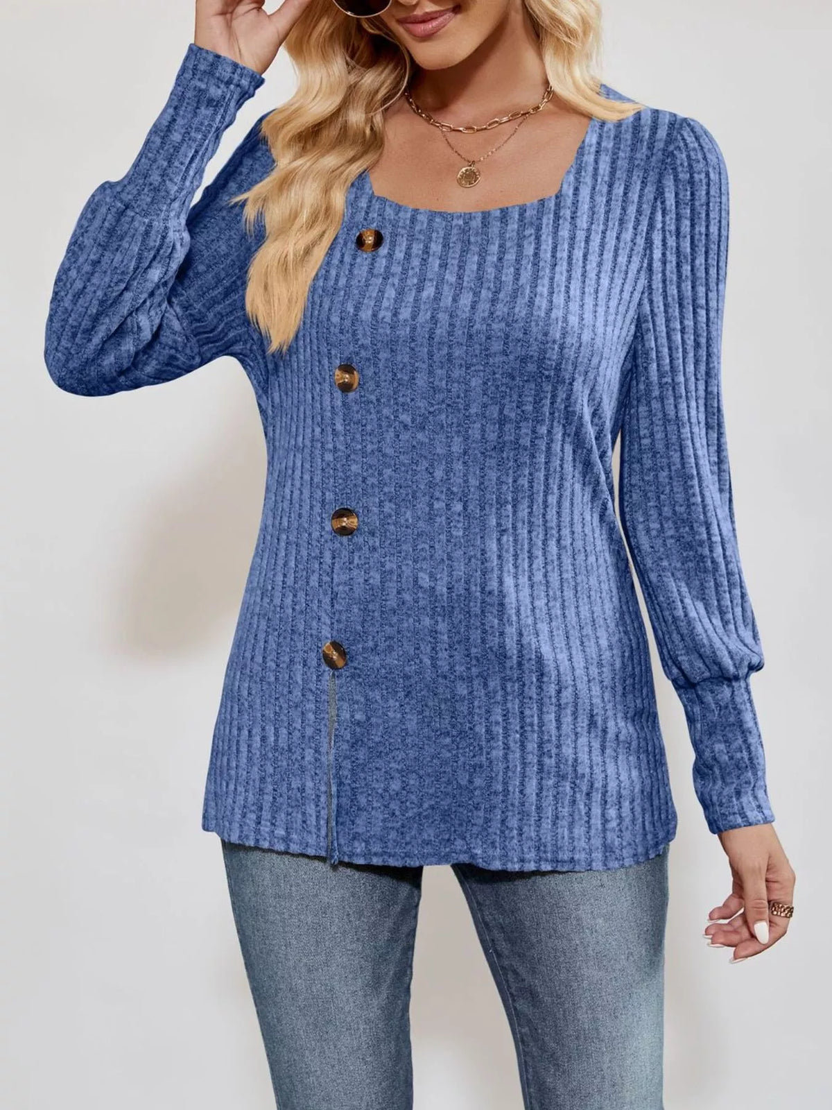 Ribbed Knit Slit Long Sleeve T-shirt (9)