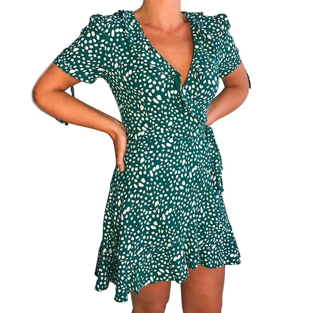 V-neck Short Sleeve Printed Skirt Dress photo 13