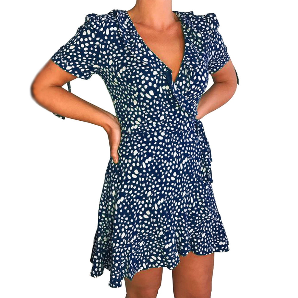 V-neck Short Sleeve Printed Skirt Dress photo 2