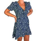 V-neck Short Sleeve Printed Skirt Dress photo 2
