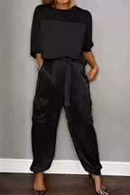 Satin Round Neck Top Pants Set (7)