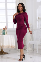 Ruched Boat Neck Midi Dress (8)