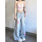 Ripped Cargo Jeans High Waist Baggy Straight Trousers photo 6