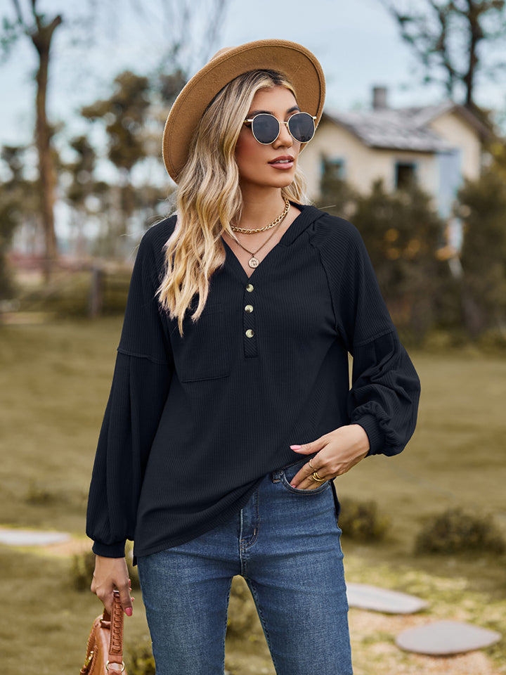 Dropped Shoulder Button-down Hoodie (9)
