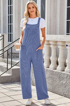 Square Neck Wide Strap Overalls Pockets