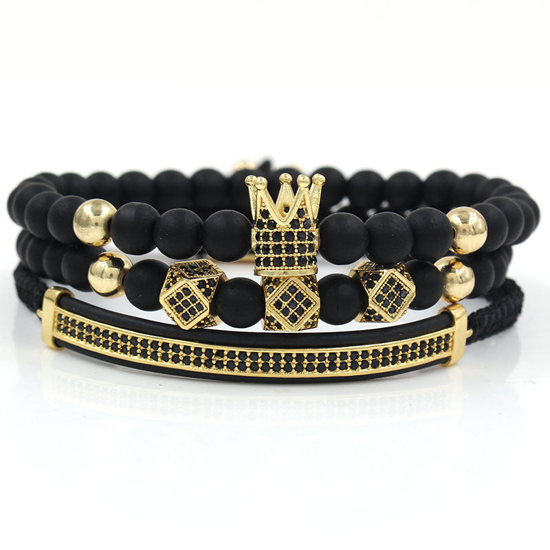 6mm Black Matte Micro-inlaid Crown Bracelet variant CJZBLXSL01449-Golden