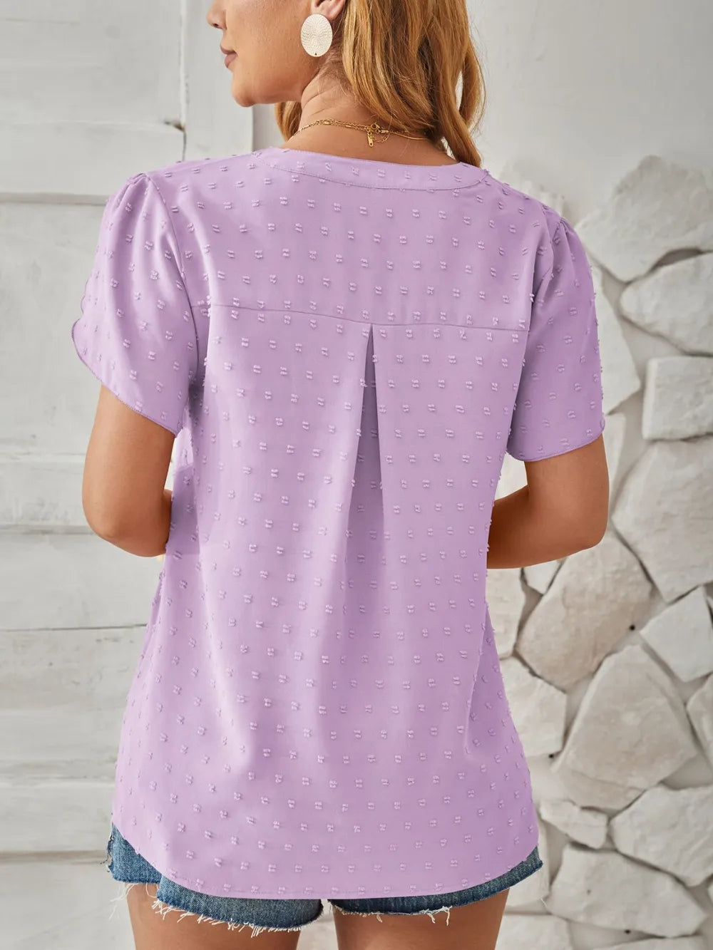 Swiss Dot Notched Petal Sleeve T-shirt (8)