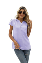 Swiss Dot Notched Neck Short Sleeve Top (34)