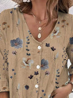 Floral Print V-neck Button-down Shirt (2)