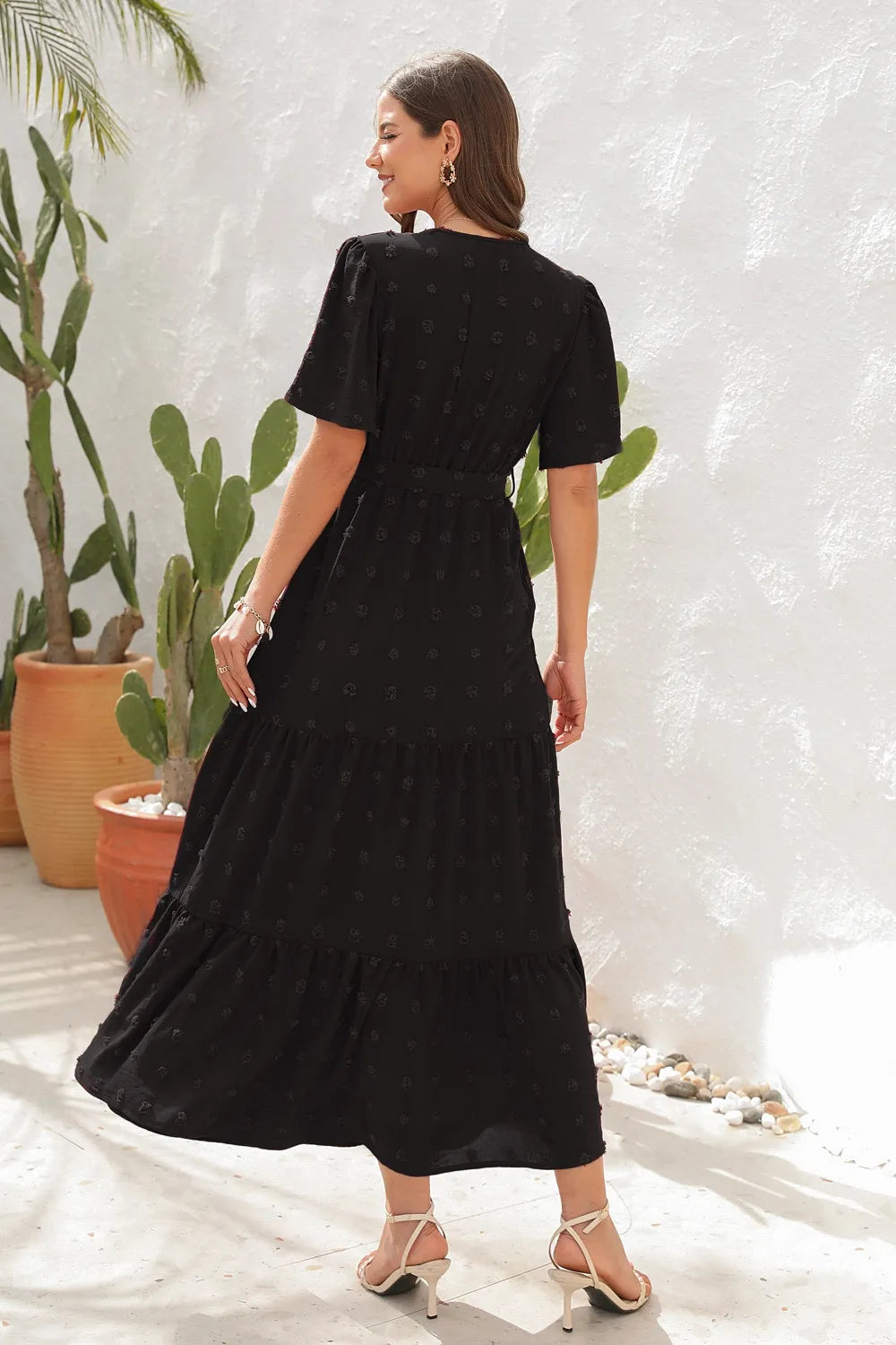 Swiss Dot Tied Surplice Short Sleeve Dress (6)