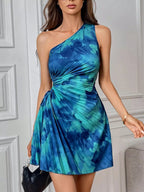 Cutout Drawstring Pleated Tie-dye Sleeveless Mini Dress (10)
