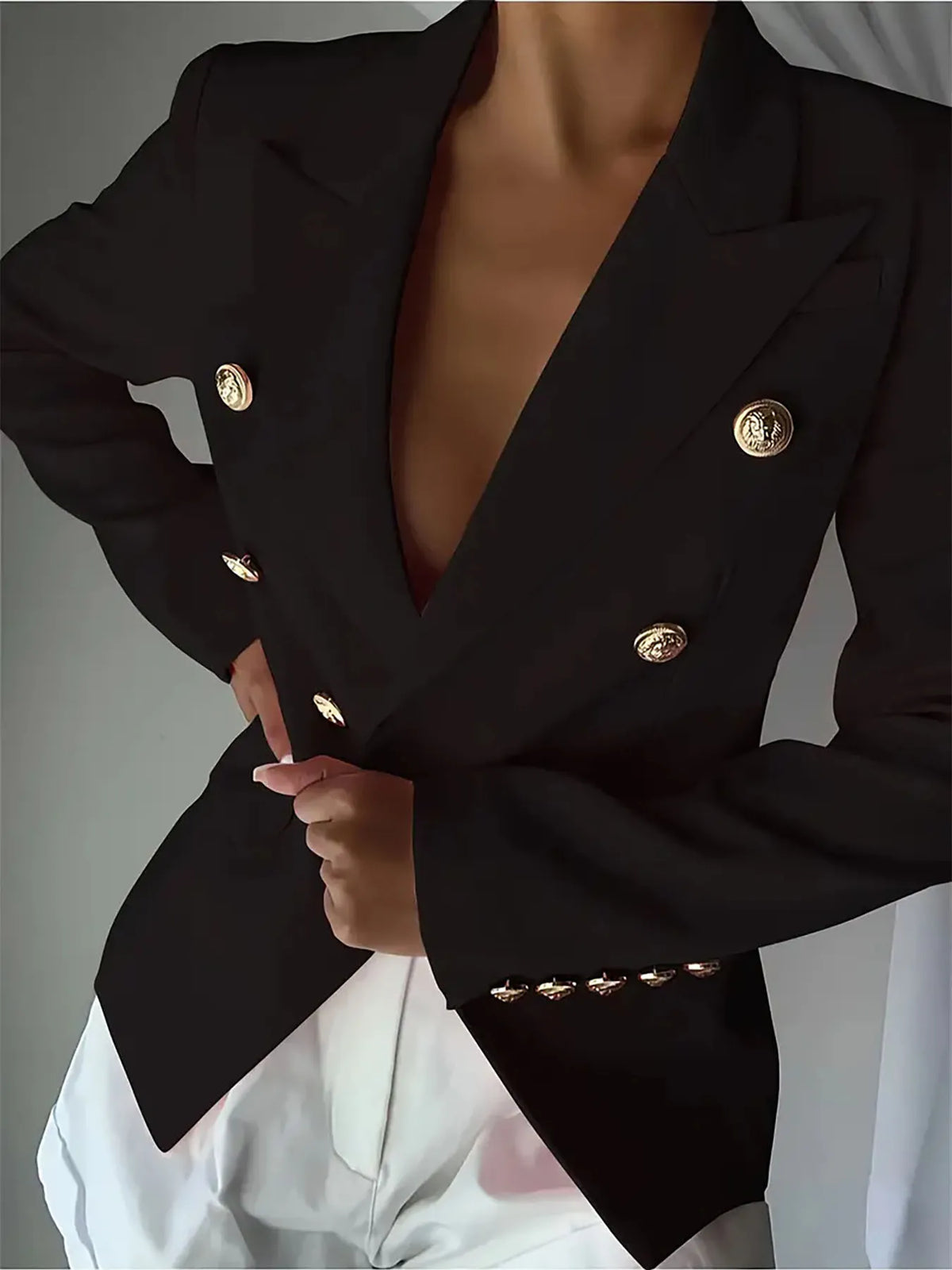 Decor Button Lapel Collar Blazer (29)