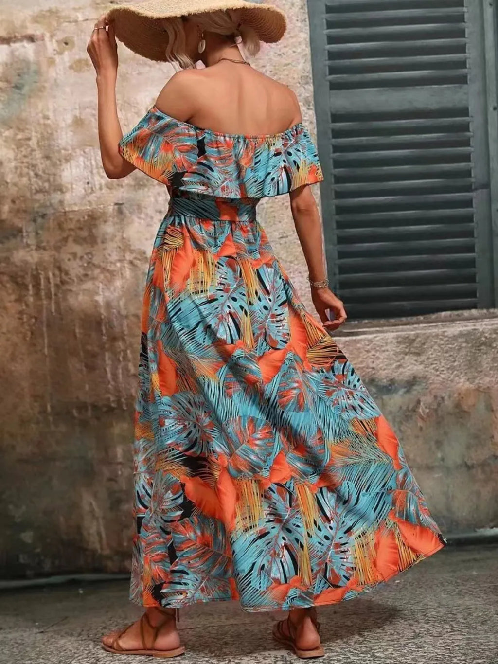 Ruffled Printed Off Shoulder Maxi Dress (13)