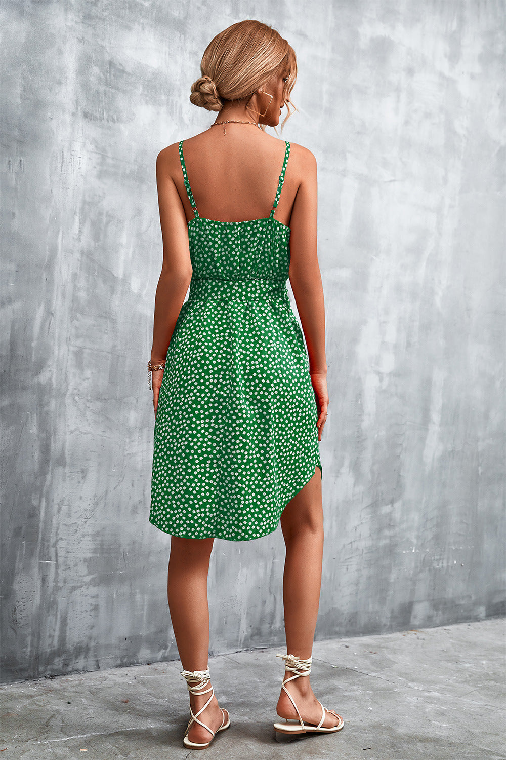 Printed V-neck Tie Waist Mini Dress (12)