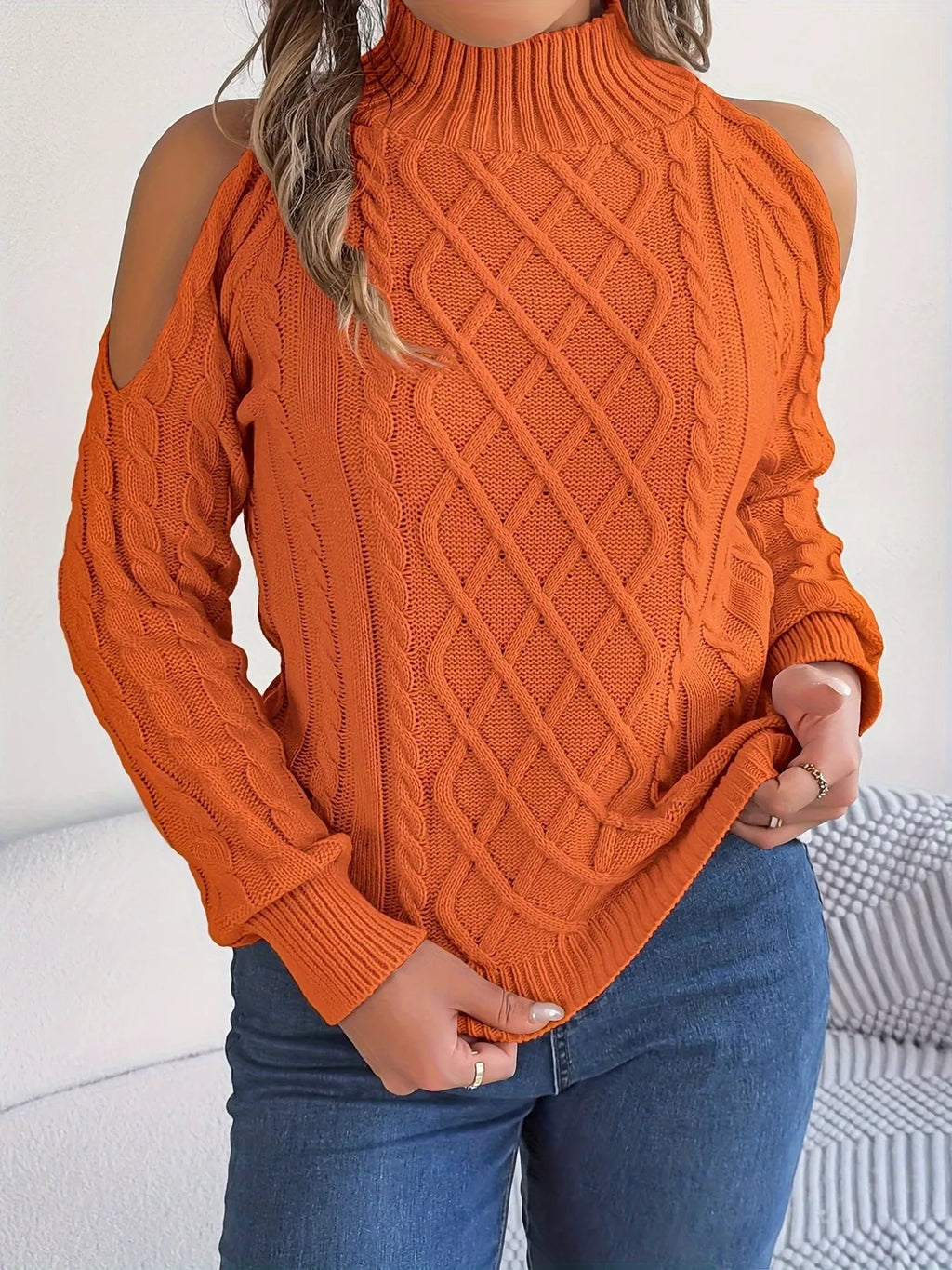 Cold-shoulder Cable Knit Sweater (5)