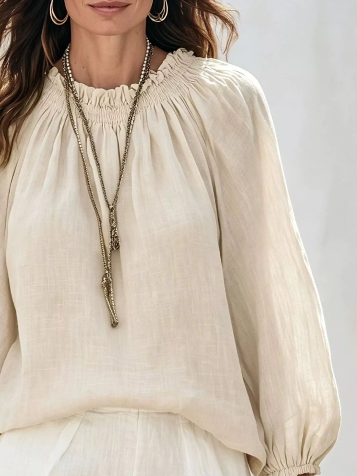 Round Neck Balloon Sleeve Blouse (6)