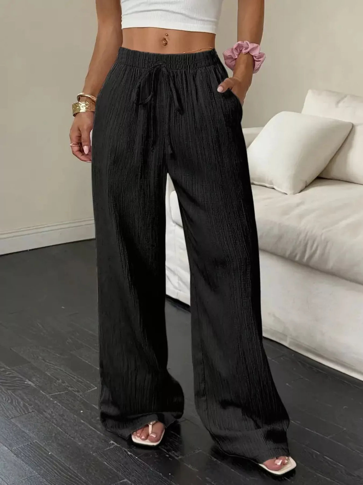 Wide Leg Pants Drawstring (4)