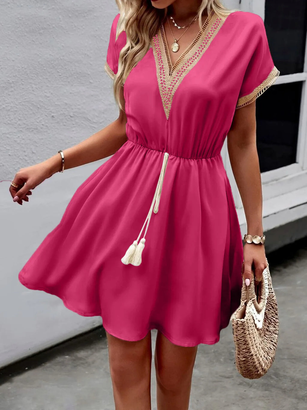 V-neck Short Sleeve Mini Dress (18)