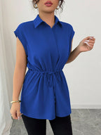 Drawstring Waist Cap Sleeve Shirt (33)