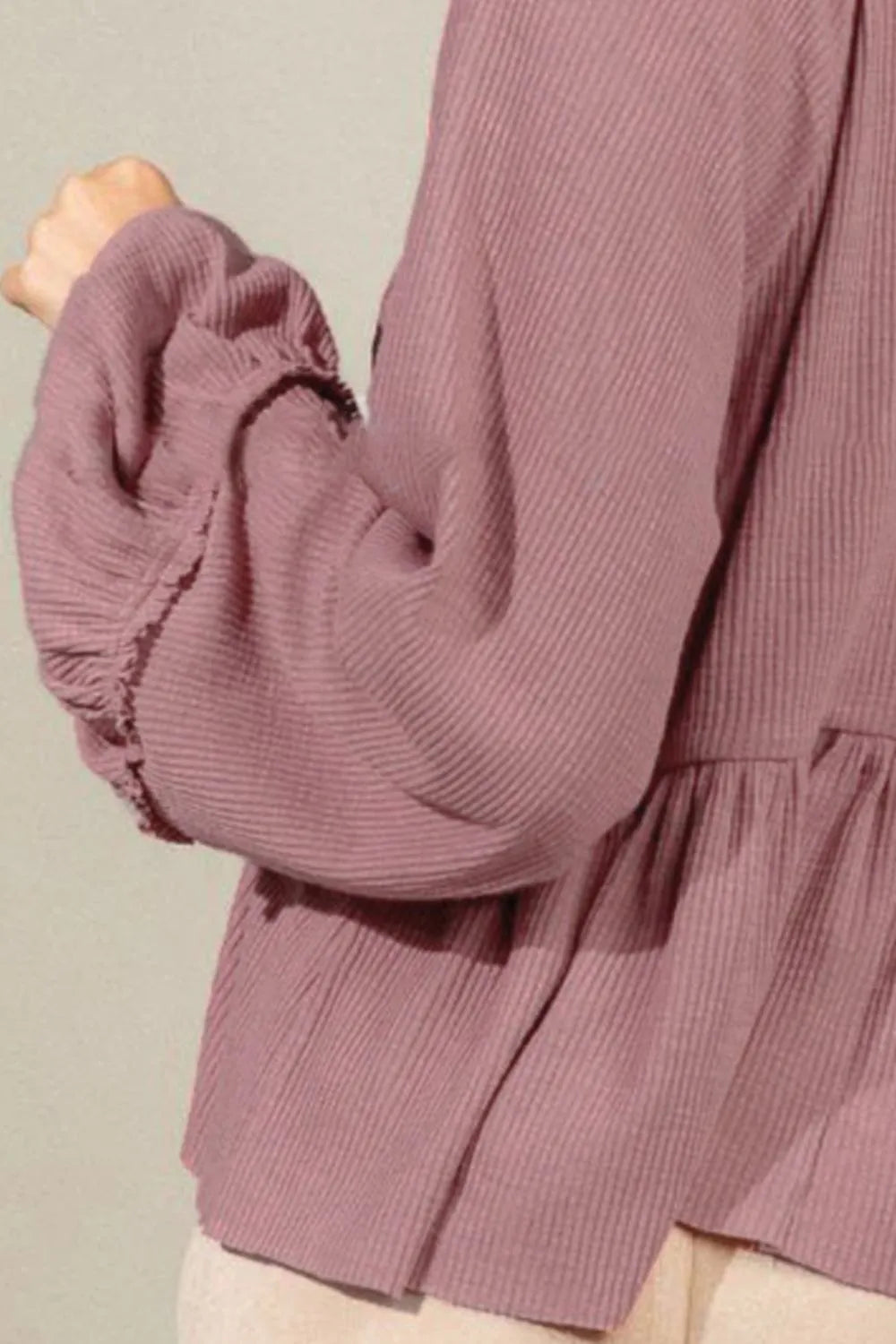 Notched Balloon Sleeve Peplum Blouse (12)