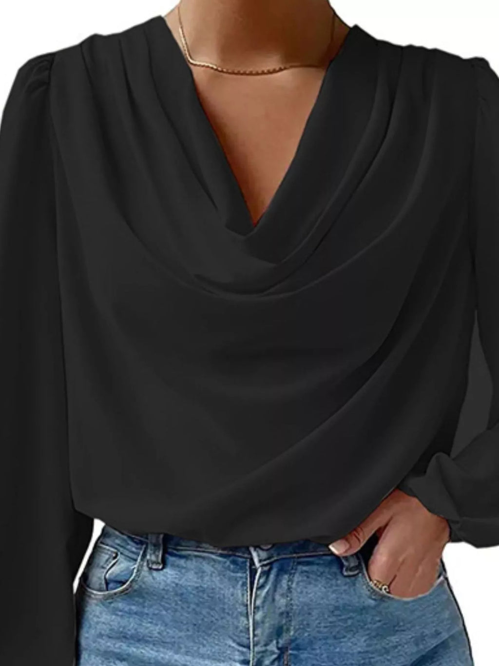 Full Size Cowl Neck Balloon Sleeve Blouse Plus (15)