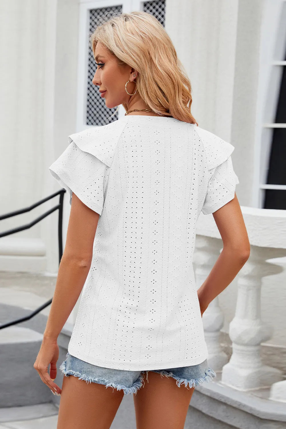 Eyelet Notched Short Sleeve T-shirt (8)