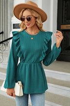 Ruffled Round Neck Balloon Sleeve Blouse (8)
