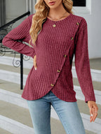 Ribbed Knit Decor Button T-shirt (10)