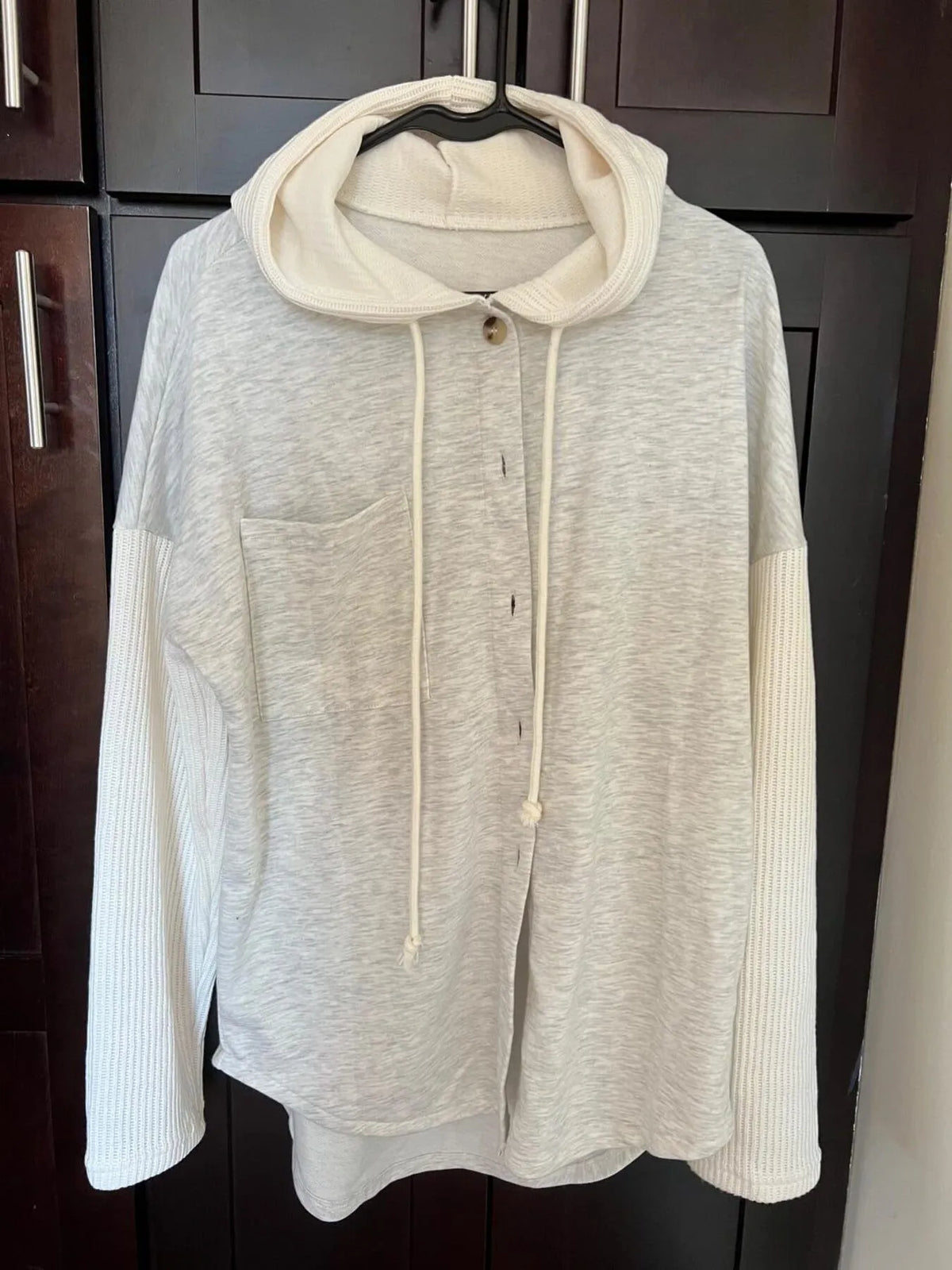 Drawstring Button Front Hoodie (4)