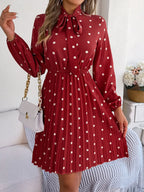 Polka Dot Tie Neck Pleated Dress (17)