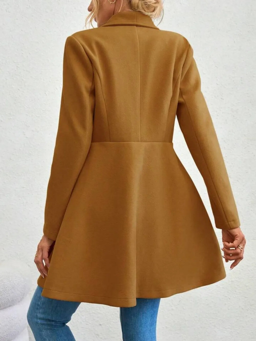 Collared Neck Button Up Long Sleeve Coat (18)