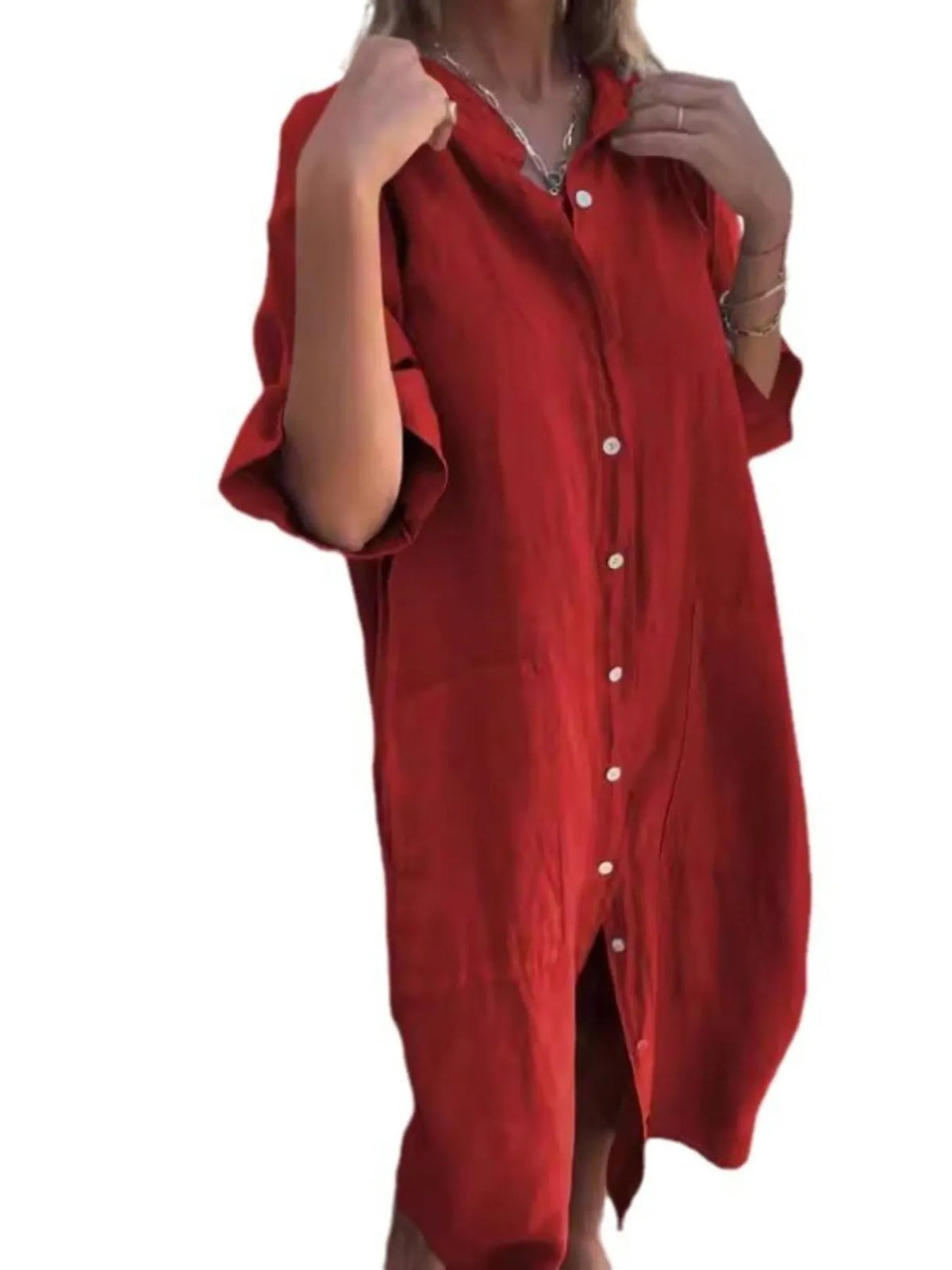 Full Size Casual Linen Button-down Shirt Dress Plus (22)