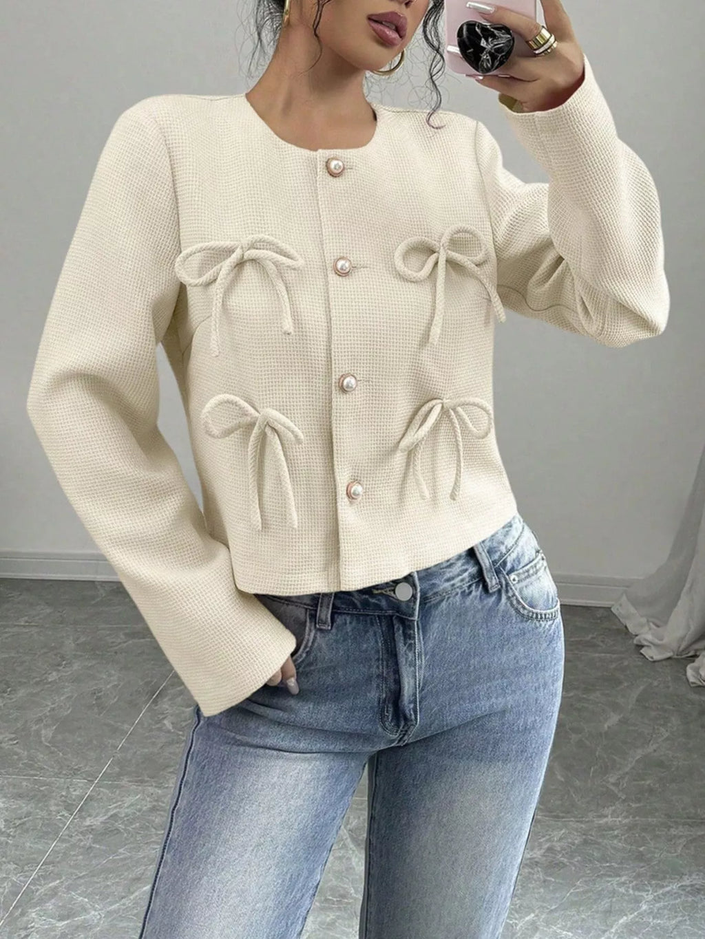 Bow Detail Cropped Outerwear (3)