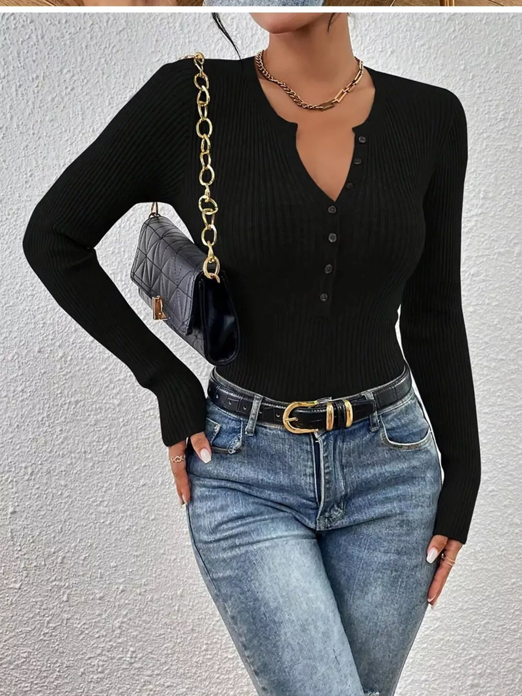 Ribbed Knit Button Front Top (15)