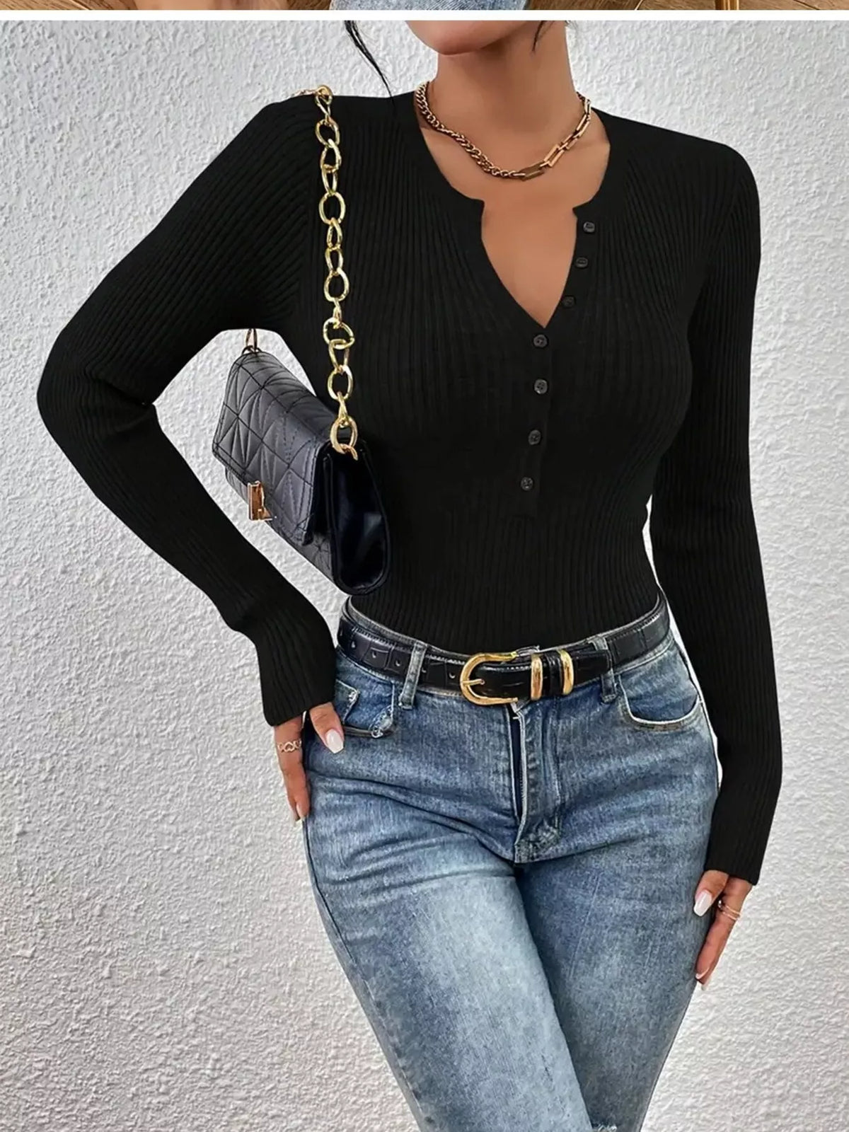 Ribbed Knit Button Front Top (15)