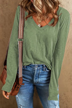 Exposed Seam V-neck Long Sleeve T-shirt (8)