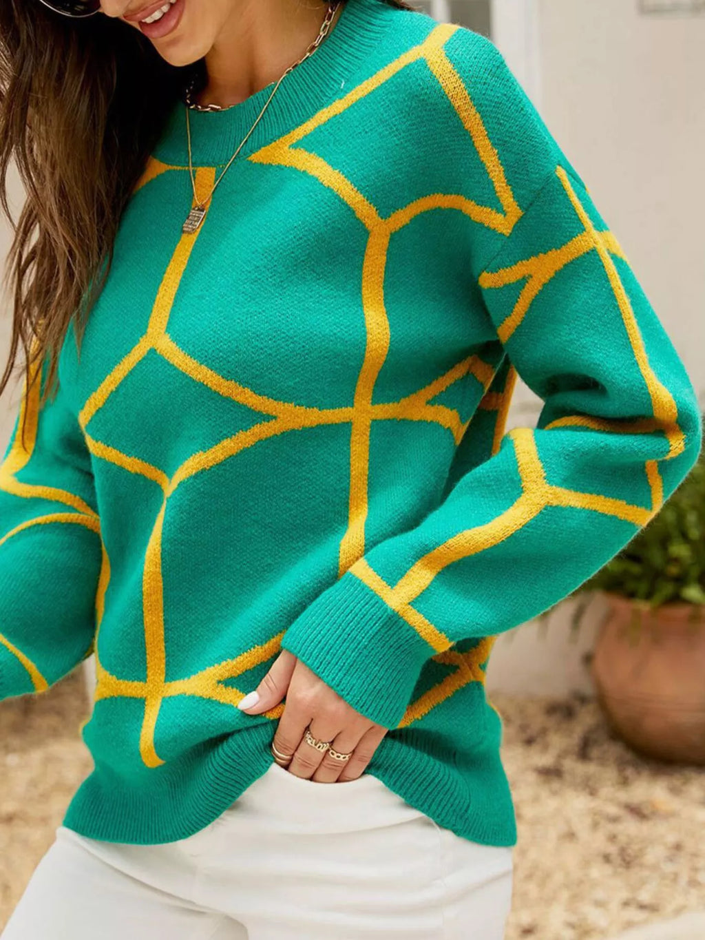 Geometric Pattern Crew Neck Sweater (6)