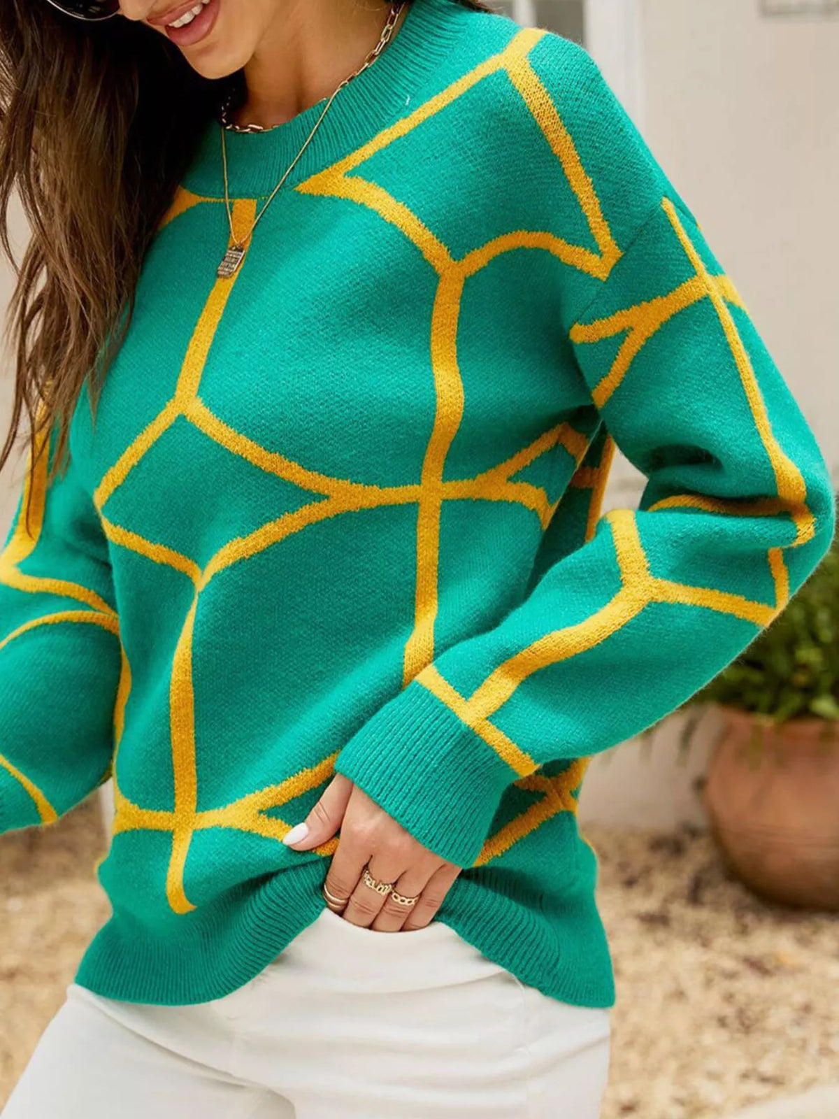 Geometric Pattern Crew Neck Sweater (6)