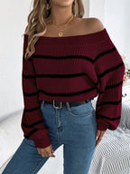 Striped Off-shoulder Long Sleeve Sweater (12)