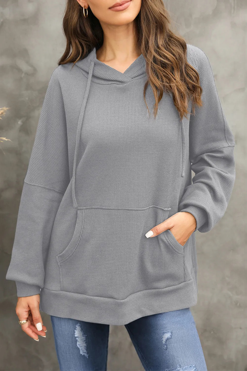 Waffle-knit Long Sleeve Hoodie