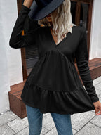 Waffle-knit V-neck Long Sleeve Blouse (8)
