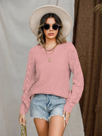 Openwork Round Neck Raglan Sleeve Sweater (20)